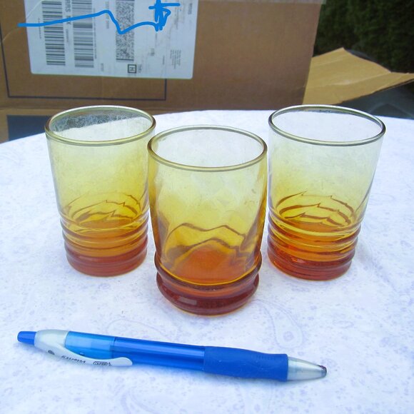 VTG SET OF 3, AMBER JUICE GLASSES, SWIRL PATTERN, LIBBEY - Picture 1 of 5